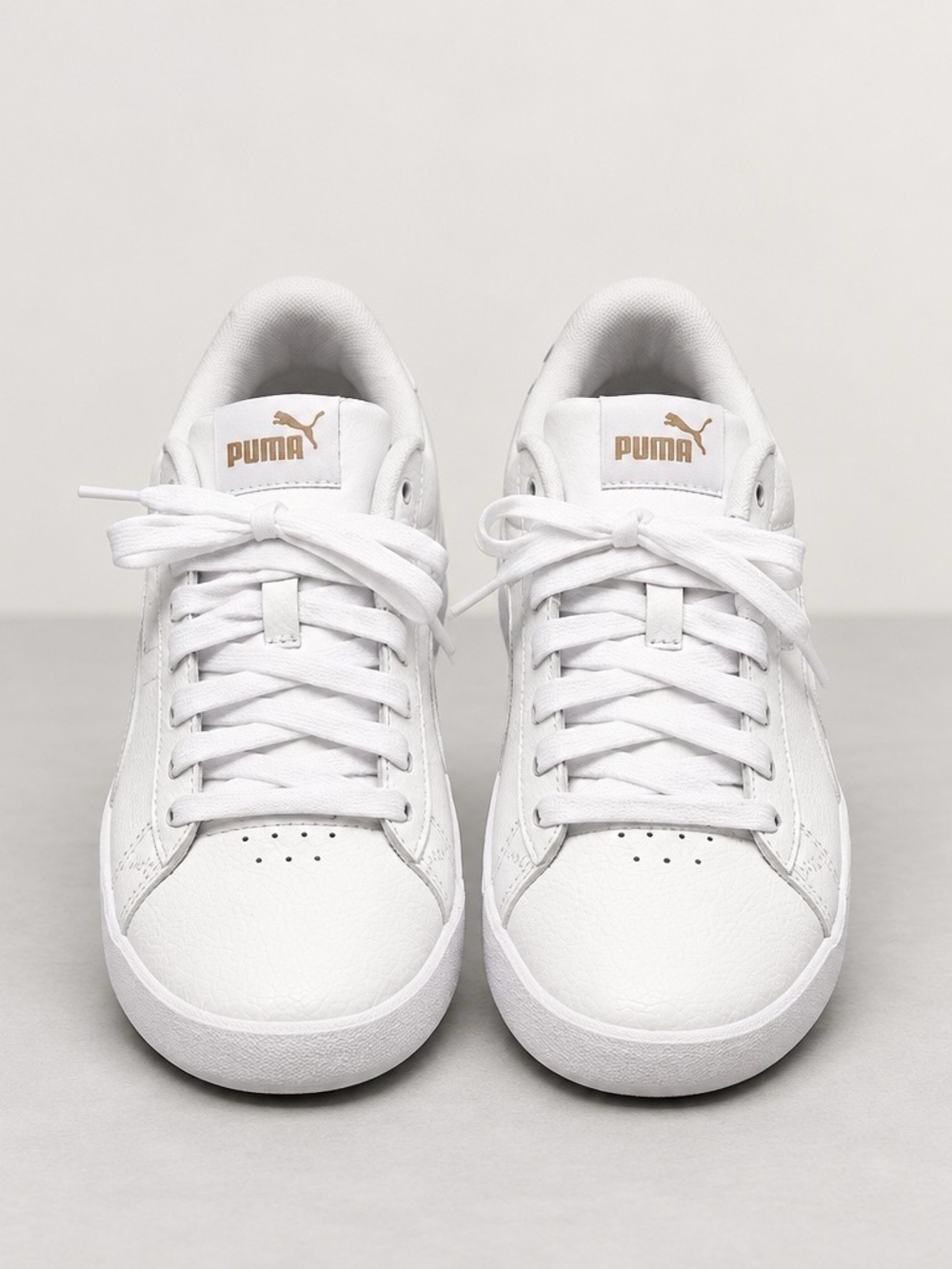 PUMA Women's White Leather Sneakers with Gold Logo - 9